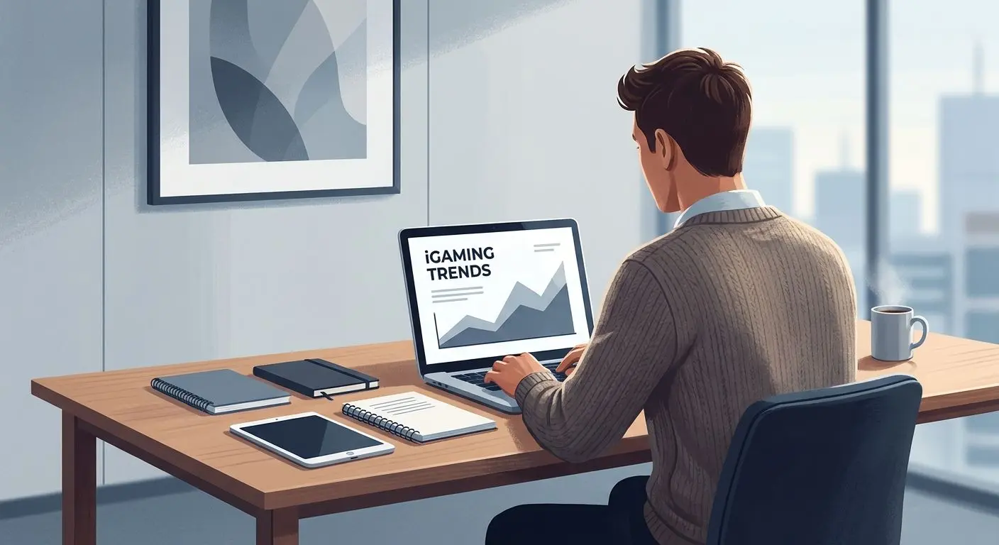 Ilustración editorial de un analista de juegos online