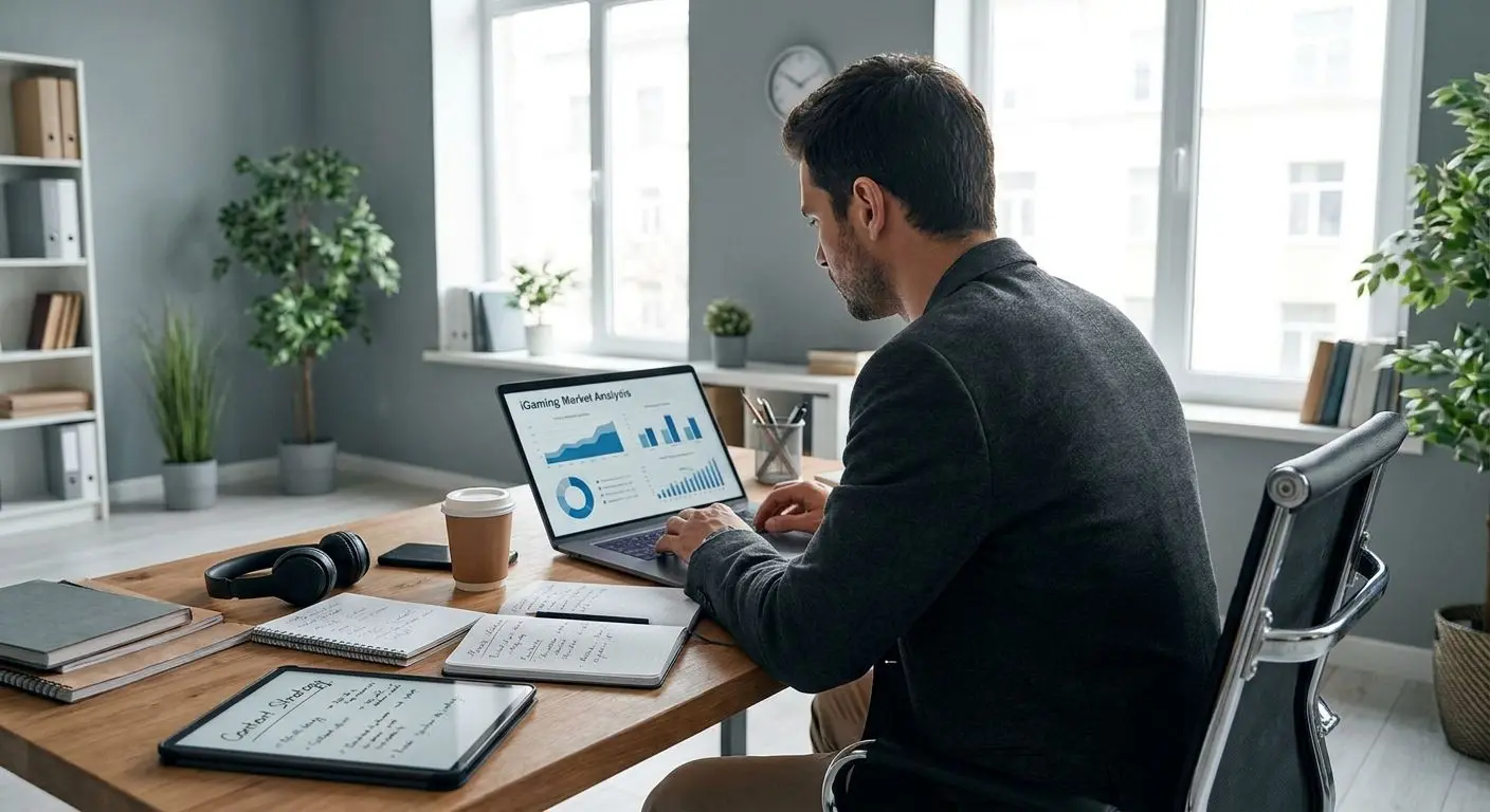 Analista de contenidos de iGaming en su espacio de trabajo