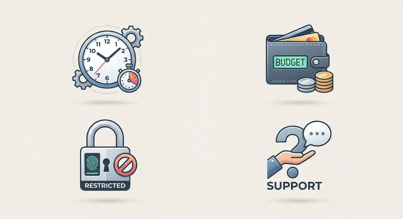 Iconos de herramientas de control: tiempo, dinero, bloqueo y ayuda