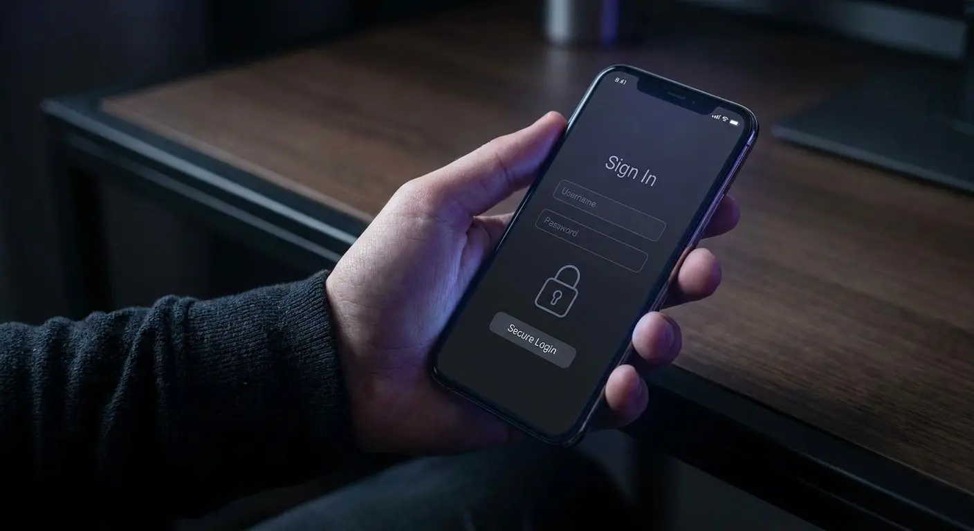 Smartphone con pantalla de acceso a cuenta desde móvil