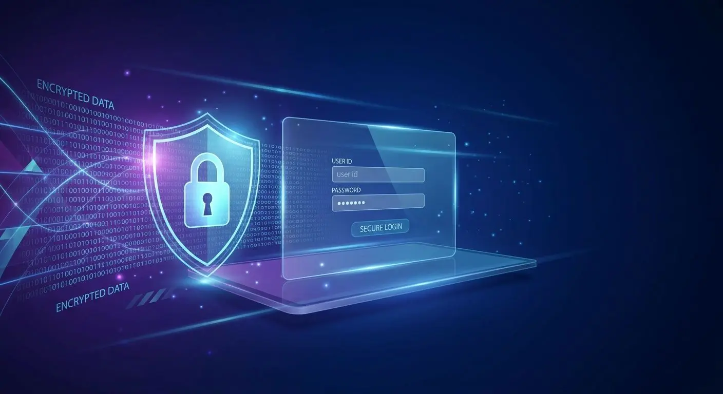Símbolos de seguridad digital junto a un acceso de cuenta