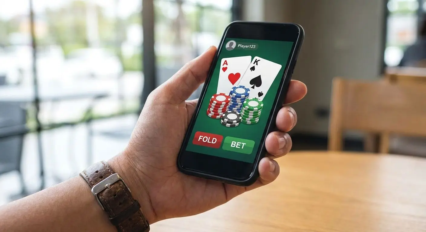Usuario utilizando una app de póker en el móvil