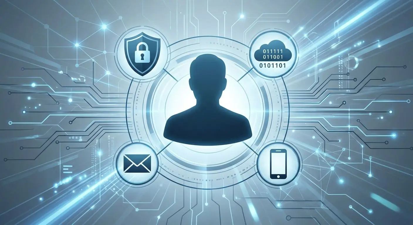 Perfil de usuario protegido con iconos de datos y candado