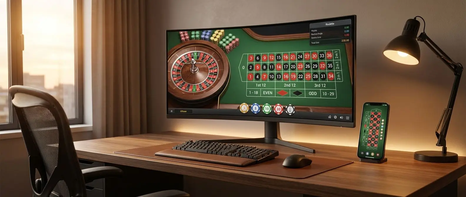 Vista general de la ruleta online en ordenador y móvil